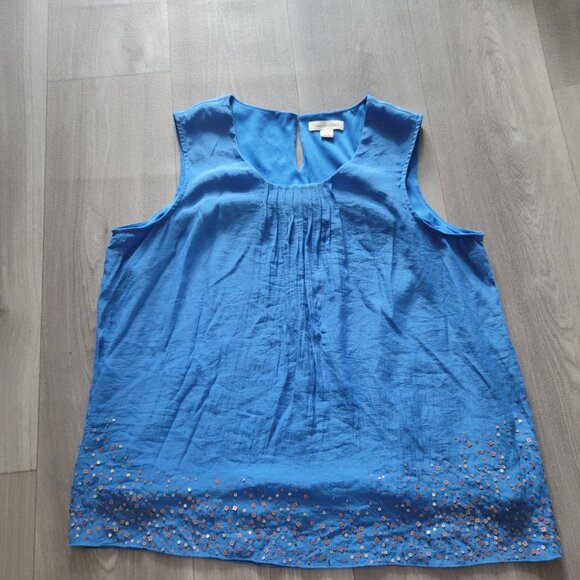 Coldwater Creek Blue Sleeveless Top With Sequin Detail Womens XL 16 Rayon/Polyes - Picture 2 of 10